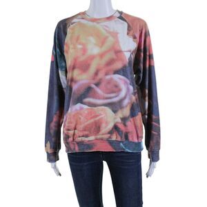 Marios Womens Cotton Blend Red Printed Crew Neck Pullover Sweatshirt Size S